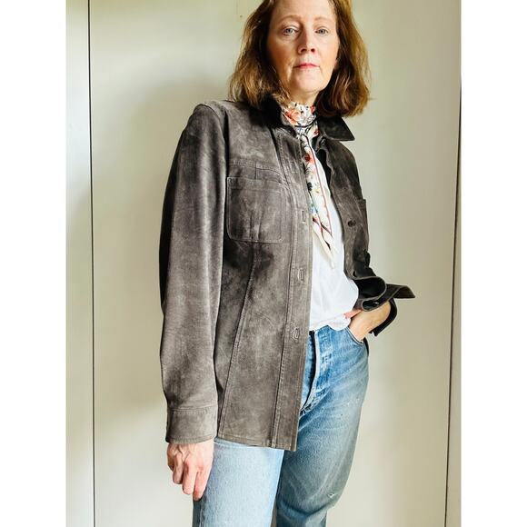 Vintage 90s Classique Entier Taupe Suede Shacket Jacket Size Small Heritage Vtg - Picture 10 of 11